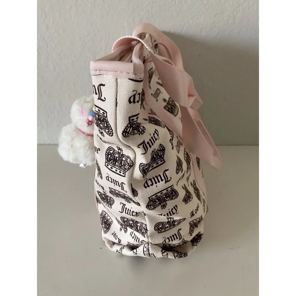 Juicy Couture Crown Juicy Festival Tote Bag Pink Cream Chocolate W/Plush Charm‎